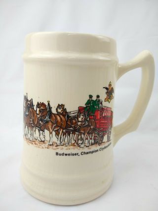 Vintage Budweiser Champion Clydesdales Pulling Beer Wagon Ceramic Beer Stein