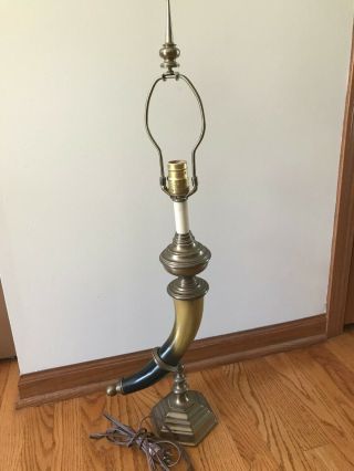 Vintage Brass Powder Horn Desk Lamp 26 " Tall