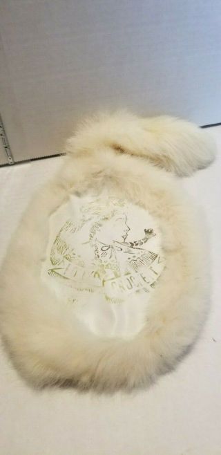 Vintage Childs Polly Crockett Real White Rabbit Fur Hat With Squeaky Tail