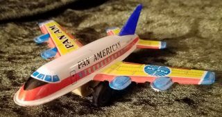 Small Vintage Japan Pan Am American Tin Friction Airplane