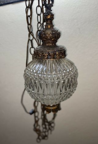 Vintage Hanging Cut Glass Swag Lamp Mcm Hollywood Regency Fredrick Ramond 1963