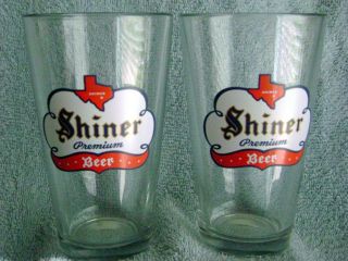 2 Shiner Premium Beer 16 Oz.  Pint (2) Glasses.  Shiner,  Texas Brewer