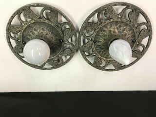 Pair Arts Crafts Mission Style Ceiling Light Bulb Fixture 1920 Cast Iron Rewired