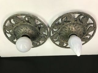 Pair Arts Crafts Mission Style Ceiling Light Bulb Fixture 1920 Cast Iron Rewired 2