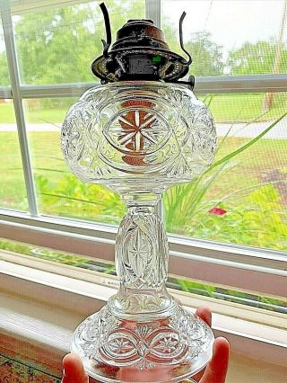 Ca.  1892 Antique Mckee Glass Co.  Prescut Glass Kerosene Oil Lamp Eapg