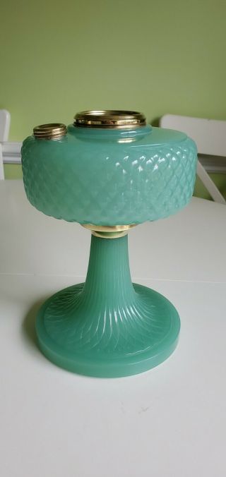 Aladdin Jade Jadeite Green Moonstone Diamond Quilt B - 86 Glass Lamp Fount only 2