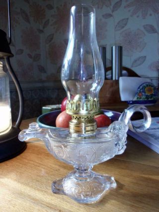 Rare Late 1800’s Aladdin - Style Glass Miniature Finger Lamp