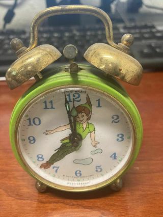Vintage Disney Peter Pan Phinney Walker Alarm Clock Green