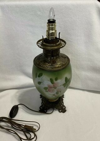 Antique Painted Glass GWTW Fostoria OIL LAMP GONE WITH THE WIND Electrified 2