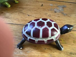 Vintage Tin Litho Wind - Up Turtle,  Made In Occupied Japan,  Dull Red/white Ca 1946