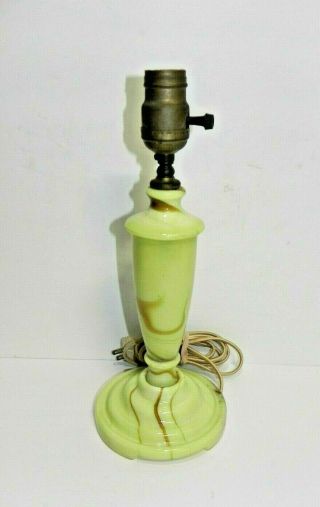 Vintage Art Deco Green Uranium Glass Akro Agate Swirl Jadeite Table Lamp 13in
