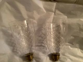 Cond Pair Cut Crystal Glass Hurricane Lamp Shade Candle Holders - 8.  5”
