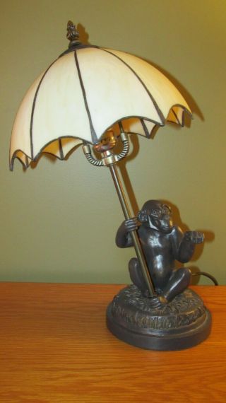 Vintage Monkey Lamp Dark Brass Finish - Monkey Holding An Umbrella