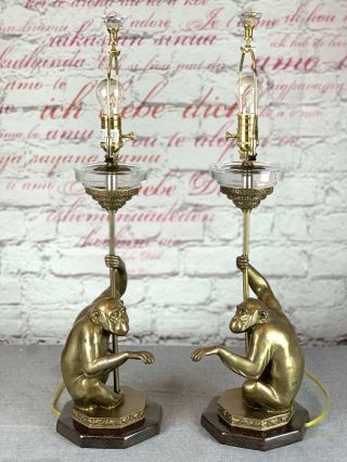 Rare Pair Vintage Monkey Lamps Bronze /Brass (Very heavy) 2