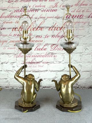 Rare Pair Vintage Monkey Lamps Bronze /Brass (Very heavy) 3