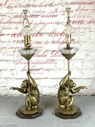 Rare Pair Vintage Monkey Lamps Bronze /Brass (Very heavy) 4