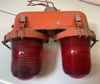Vintage Industrial Double Red Globe Hanging Light Fixture Paint