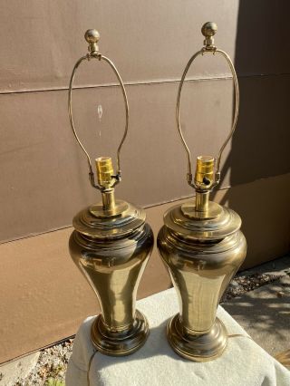 Lovely Pair Vintage Brass Frederick Cooper Ginger Jar Table Lamps Harps Finials