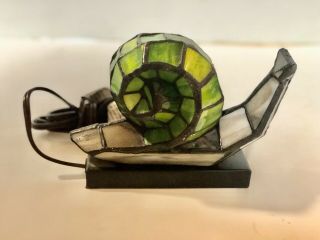 Green Stained Glass Handcrafted Snail Night Light Table Lamp Metal Base
