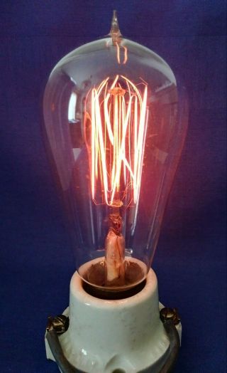Antique Tipped Light Bulb Edison Mazda Detroit Edison 40w W/bryant Wired Socket