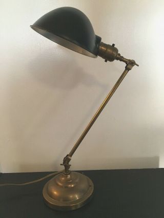 Antique Faries Industrial Adjustable Brass Desk Lamp Light Hubbell Design Shade