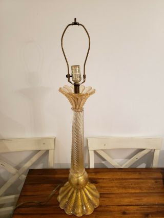 Vintage Midcentury Italian Murano Glass Lamp Gold Speckle 29 Inch