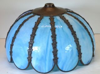Vintage Tiffany Victorian Style Blue Stained Slag Glass Lamp Shade 12 "