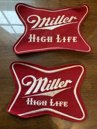 2 Vintage Miller High Life Beer Jacket Patch Embroidered Ale 8 " Inch X 6 " Red