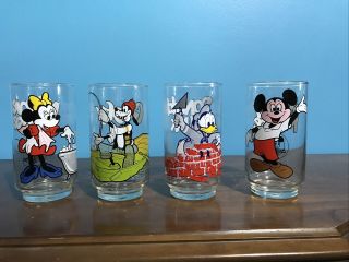 Vintage 1980s Walt Disney Mickey Mouse Club 5 " Drinking Glasses Tumbler Set