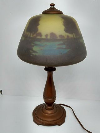 Moe Bridges Reverse Painted Boudoir Lamp And Landscape Shade