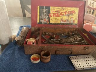 Erector Set 7 - 1/2 Box Miscellaneous Parts Box 1938 A.  C.  Gilbert Co Vintage Antiq