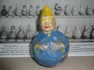 Antique Paper Mache Roly Poly Toy Clown Possibly Schoenhut 4 3/4 "