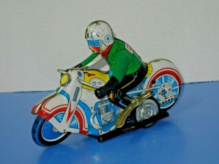 Vintage Tin Litho Wind - Up 7 " Motorcycle Toy China 1960 