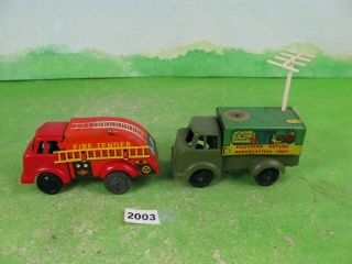Vintage Wells Brimtoy ? Tinplate Plastic Push Go Trucks X2 Toy Models 2003
