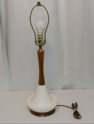 Vintage 1950 ' s Mid Century Lamp Danish Modern Textured Ceramic Teak Wood 2