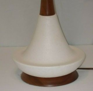 Vintage 1950 ' s Mid Century Lamp Danish Modern Textured Ceramic Teak Wood 3