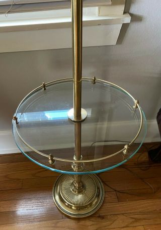 Vintage MCM Stiffel Brass Floor Lamps w/ Glass Table & Pleated Shade 4