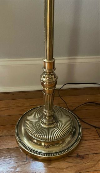 Vintage MCM Stiffel Brass Floor Lamps w/ Glass Table & Pleated Shade 5