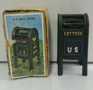 Vintage Cast Iron Us Mail Box Toy Bank 1960s W/ Box Rare