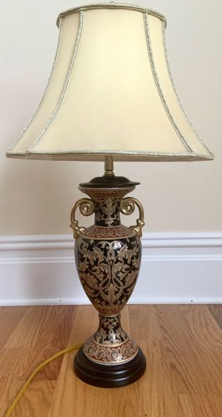 Vintage Bombay Porcelain Table Lamp Asian Vase Trophy Urn Ornate Red Black Gold