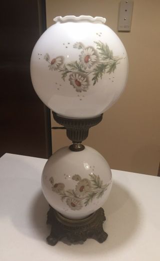 Vintage Lamp W Globe Shade Glass Gone With The Wind Gwtw Large Daisies Read