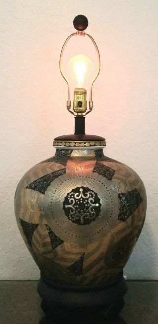 Vintage Frederick Cooper Chicago Ginger Jar Hand Painted Table Lamp Gold Black