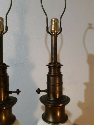 Set of 2 STIFFEL Mid century Ostrich Egg Vintage Porcelain Brass Table Lamps MCM 6