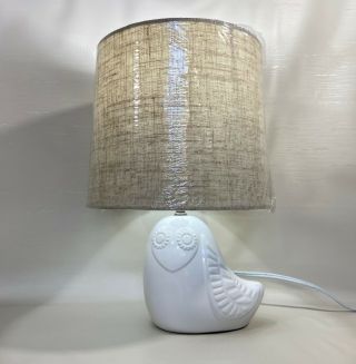 Jonathan Adler Happy Chic Owl Bird Lamp Retro Modern White Ceramic & Shade