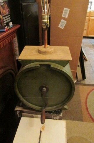 Very Old Wooden Butter Churn Electrified Into A Lamp