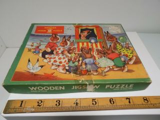 Punch & Judy Puppet Show Wooden Jigsaw - England Toy C1950s