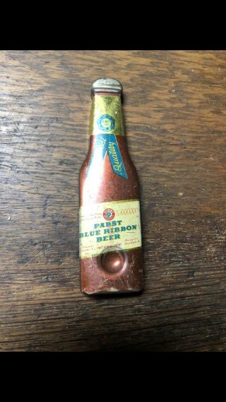 Vintage Bar 4 1/4 " Pabst Blue Ribbon Bottle Shape Metal Beer Bottle Opener