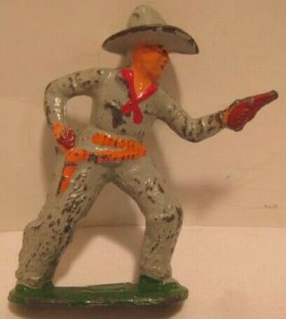 Old 1950s Lead Barclay Western Figure - Cowboy Pointing Gun W/ Chaps & Big Hat