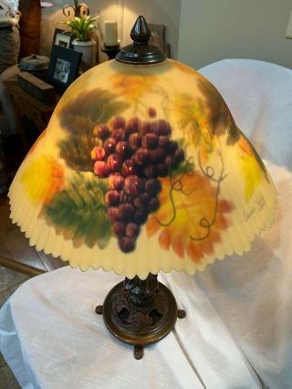 Glynda Turley Reverse Hand Painted Glass Parlor/table Lamp (leavesgrapes) 2002