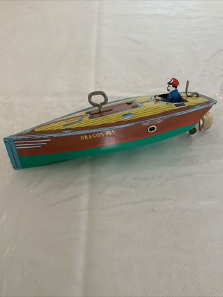 Vintage Schylling “dragon Fly” Wind - Up Tin Speedboat